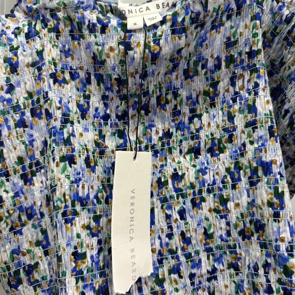 Veronica Beard NWT Averie Tank Top XL Cobalt Floral Smocked Cotton Crop Top - Picture 5 of 6